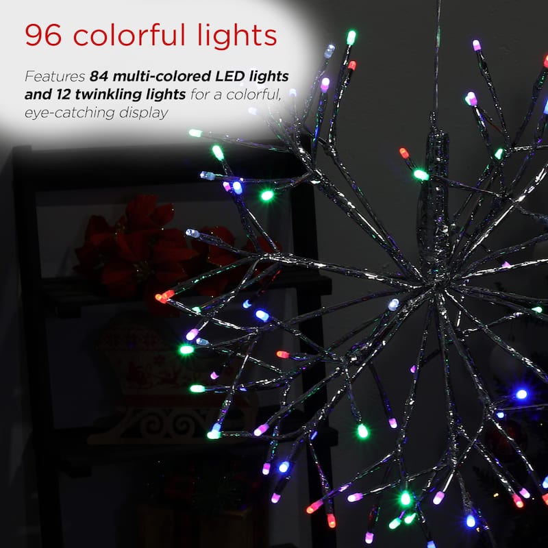 Alpine Corporation 16"H Indoor Holiday 3D Snowflake Hanging Ornament with LED Lights