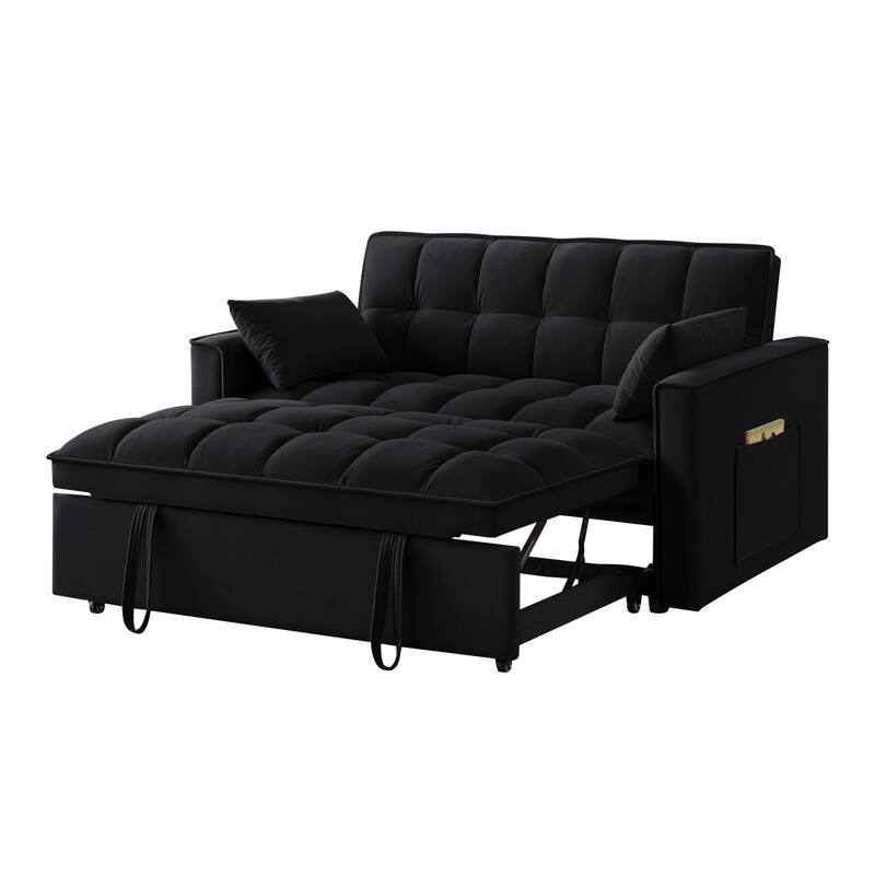 4 in 1 Convertible Loveseat Sofa Couch w/ Armrests & Storage Pockets, Tufted Pull-out Sofa Bed w/ Adjustable Backrest & Pillows