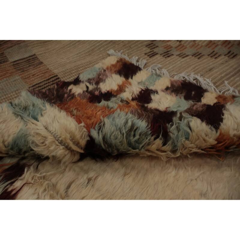 Hand Knotted Oriental 100% Wool Carpet Modern Tribal Beige & Ivories Moroccan Area Rug - 9' 8'' X 6' 8''