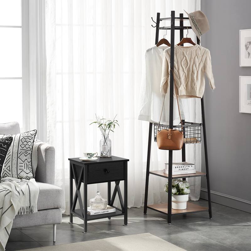VECELO Modern Nightstand/End Table with Drawer and Open Shelf