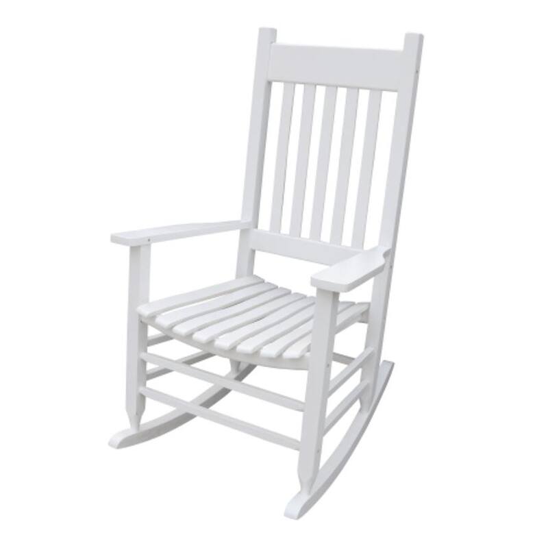 WHITE kits wooden porch rocker chair with size 26"(L) x 33.5"(W) x 46.5"(H)