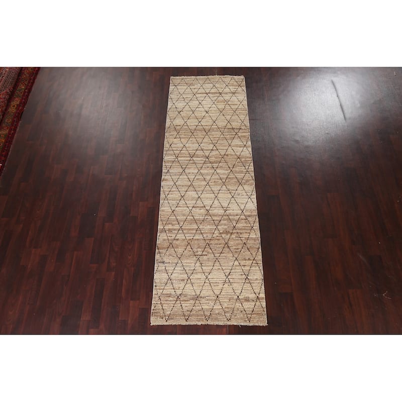 Trellis Moroccan Oriental Hallway Runner Rug Hand-knotted Wool Carpet - 3'3" x 10'1"