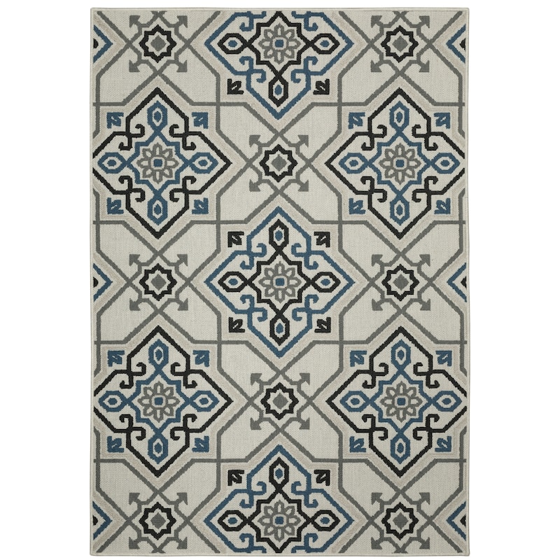 Vista Home Talcot Medallion Grey/Teal Indoor-Outdoor Rug - 9'10" X 12'10"