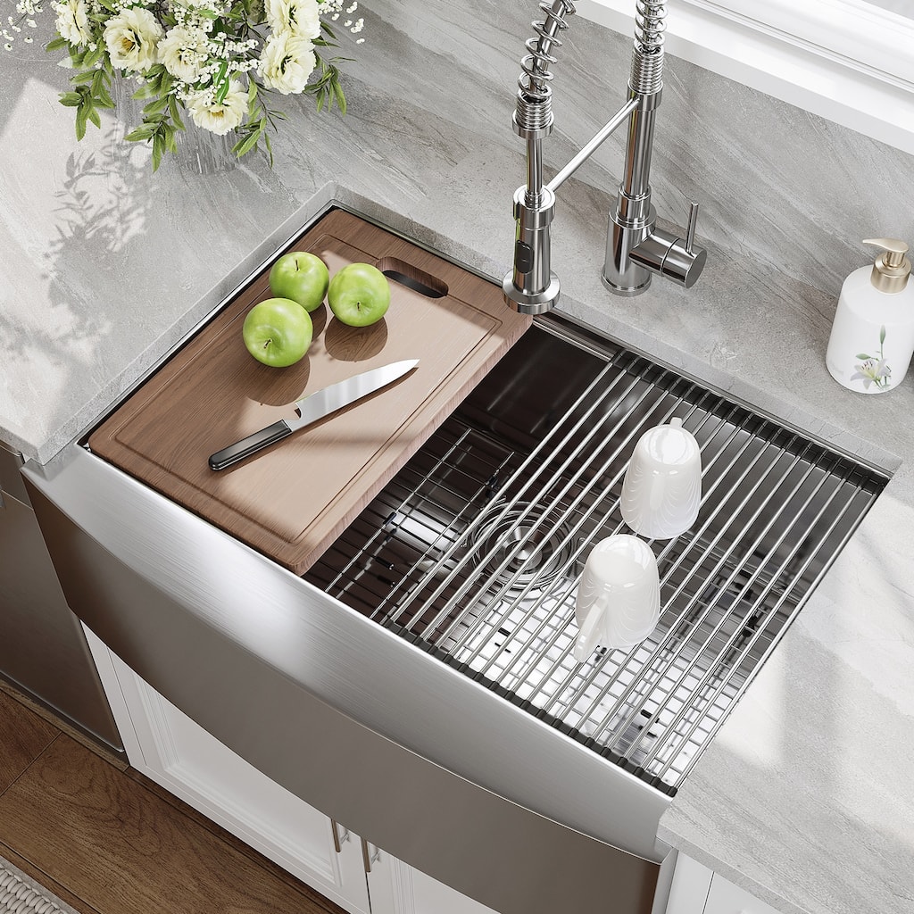 HOROW 33 in. Drop-In 18-Gauge Stainless Steel Workstation Kitchen Sink with Single Bowl and Built-In Ledge