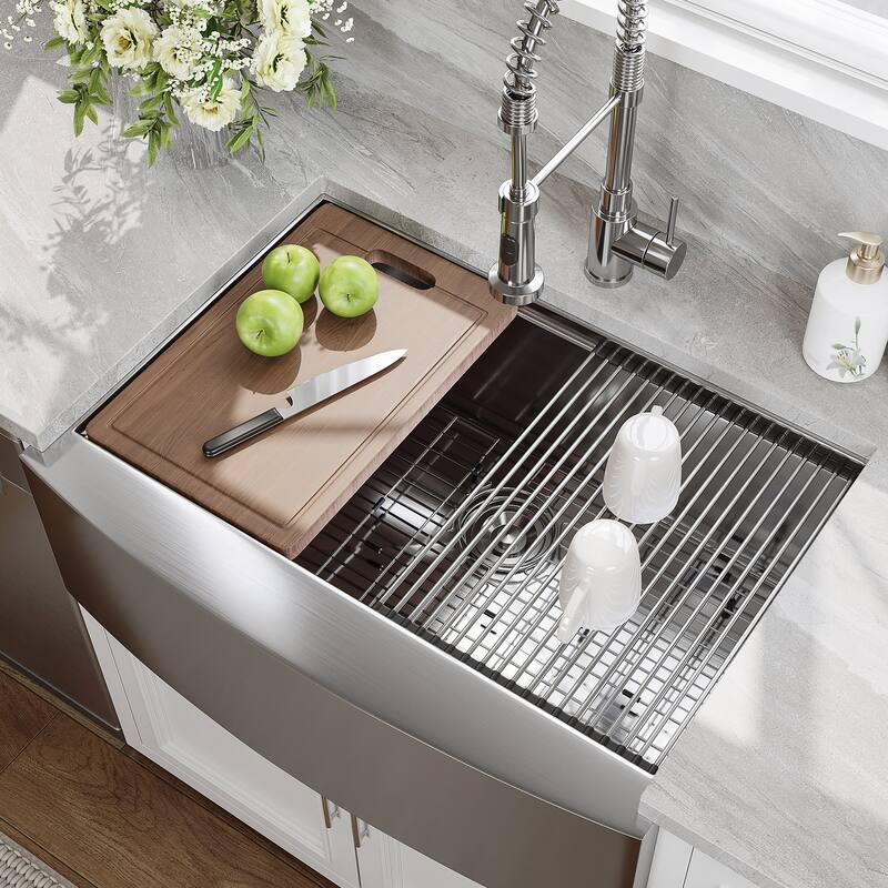 HOROW 33 in. Drop-In 18-Gauge Stainless Steel Workstation Kitchen Sink with Single Bowl and Built-In Ledge - Silver