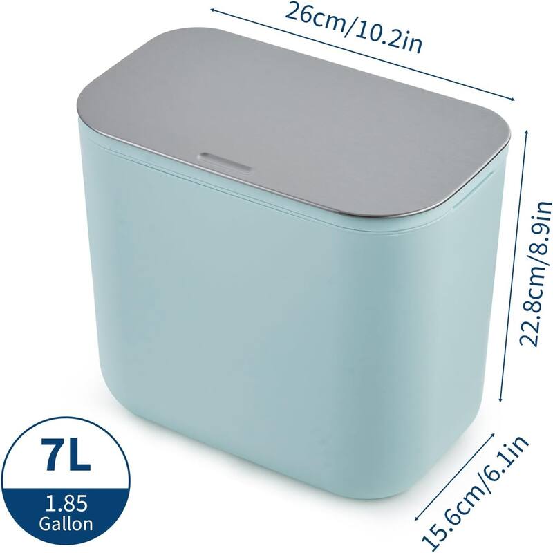 1.8 Gallon Hanging Trash Can with Stainless Steel Lid Green