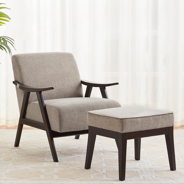 Modern Upholstered Accent Chair with Ottoman with Solid Wood Frame for ...