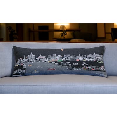HomeRoots 35" Black Rome Nighttime Skyline Lumbar Decorative Pillow