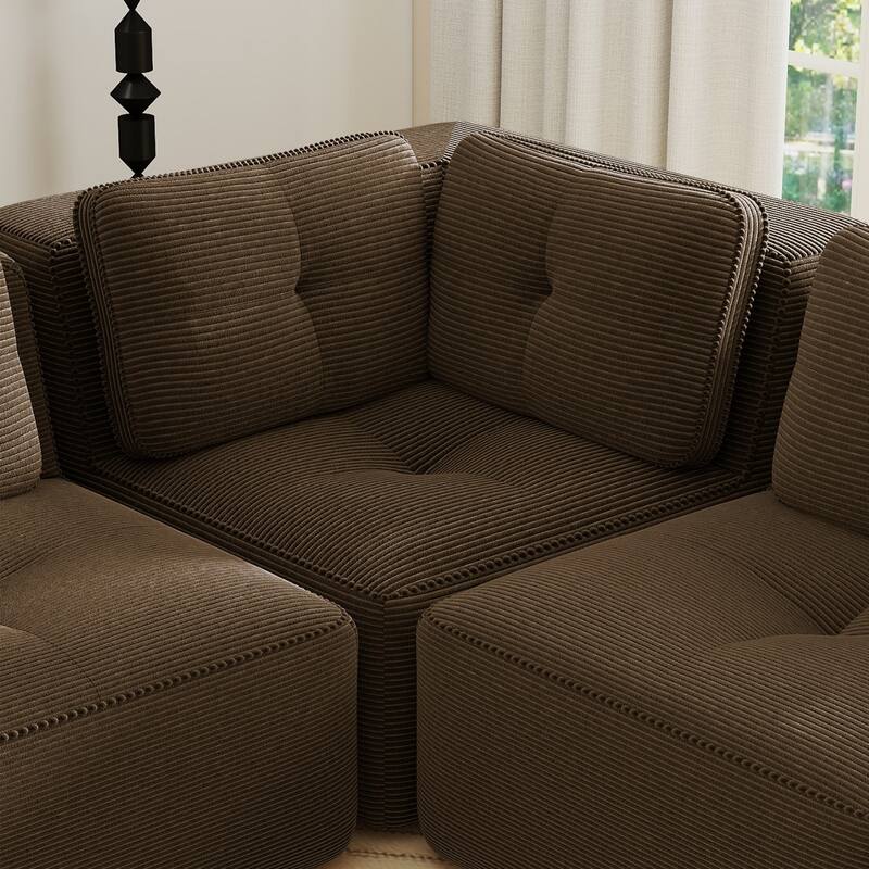 116.1" Corduroy Sectional Sofa with Movable Ottoman