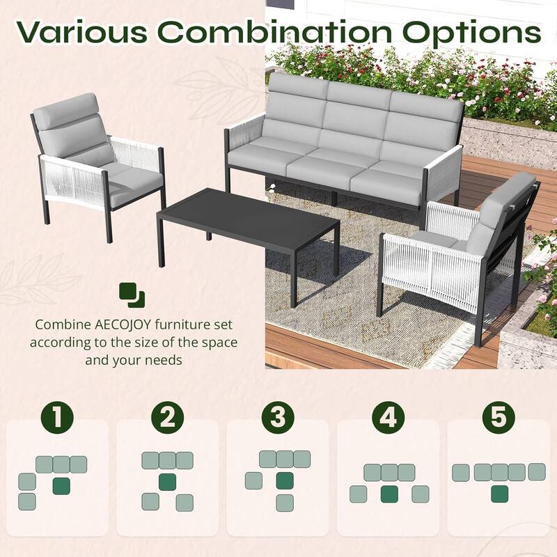AECOJOY 4 Pieces Outdoor Aluminum Patio Furniture Set with Coffee Table, Morden Outdoor Patio Sectional Furniture Set