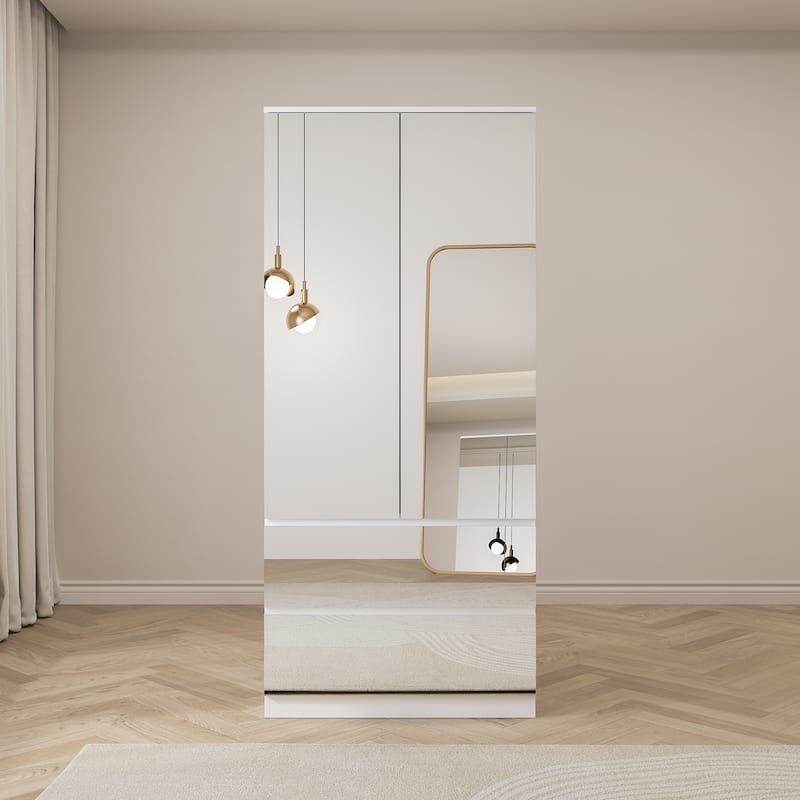 White Large Modular Modern High Gloss Wardrobe Armoire Mirrored Doors
