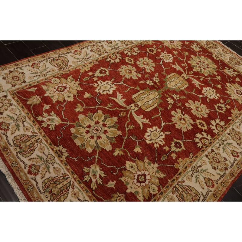 Agra Traditional Botanical 5'10''x8'8'' Hand Knotted New Zealand Wool Burnt Orange Rug - 5' 10'' x 8' 8''