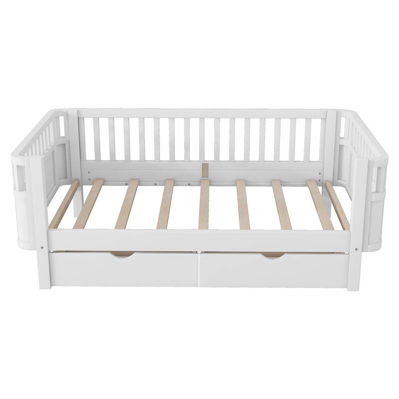 Twin Size Wood Platform Bed for Kids, Wood Low Profile Twin Bed with Rails for Girls and Boys