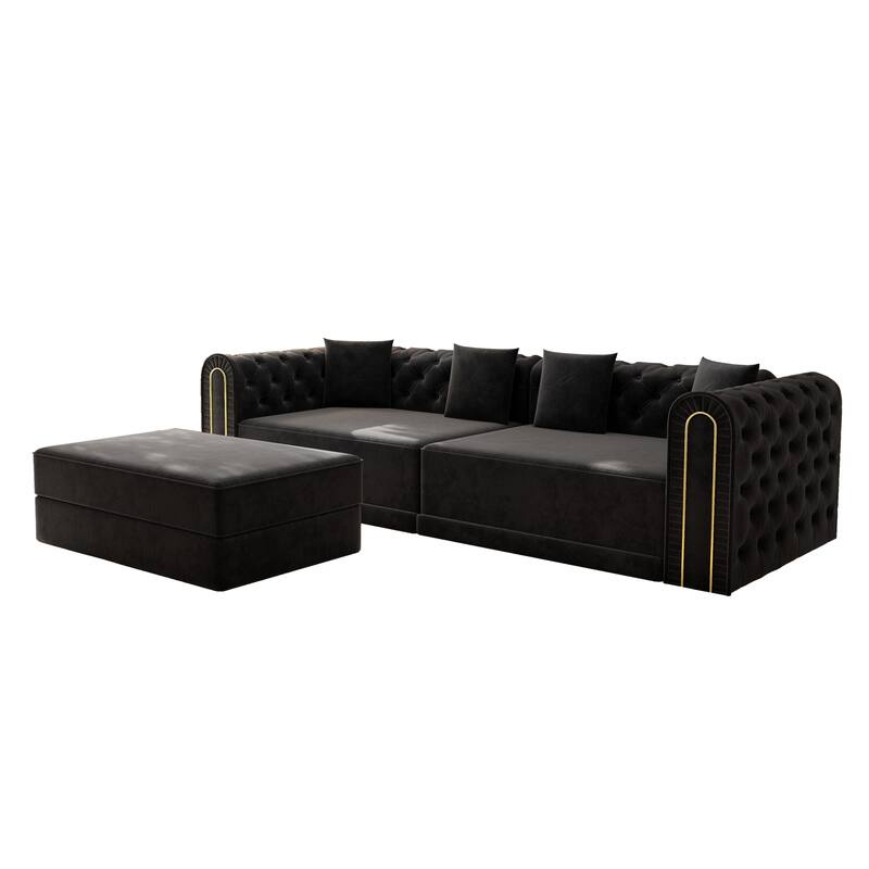 GDFStudio - 90.6" 3-in-1 Convertible Velvet Sleeper Sofa with Movable Ottoman