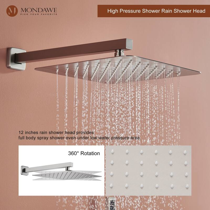 3 Functions Wall Mounted Thermostatic Shower System with Rough-in Valve