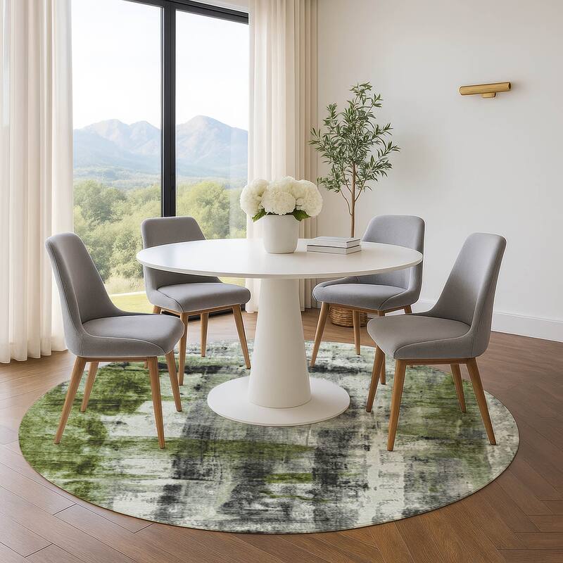 Premium Washable Super Soft Abstract Glam Mayfield Rug - Olive - 8' x 8'