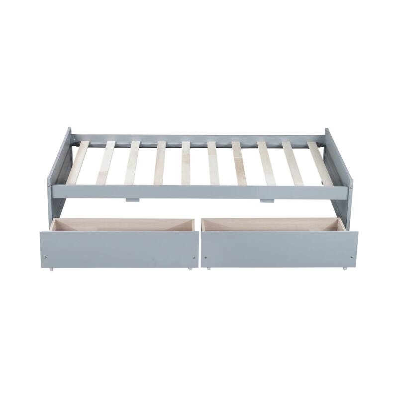 Twin Size Solid Rubber Wood Bed with 2 Drawers