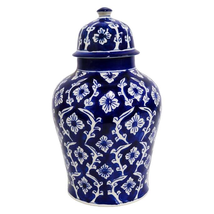 Home&Manor Ceramic Big Jar Blue/White