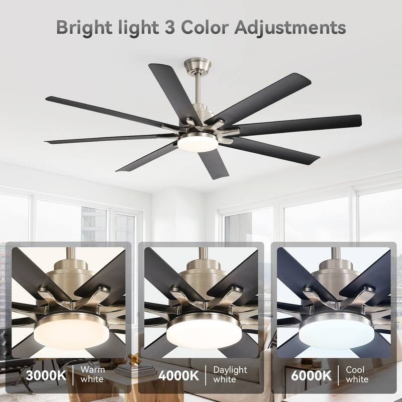 52-Inch Smart DC Ceiling Fan with LED Light & 8 ABS Blades