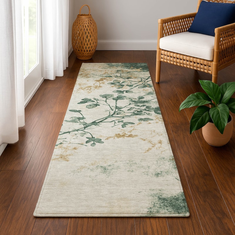 Premium Washable Super Soft Modern Floral Mayfield Rug - Emerald - 2'3" x 7'6"