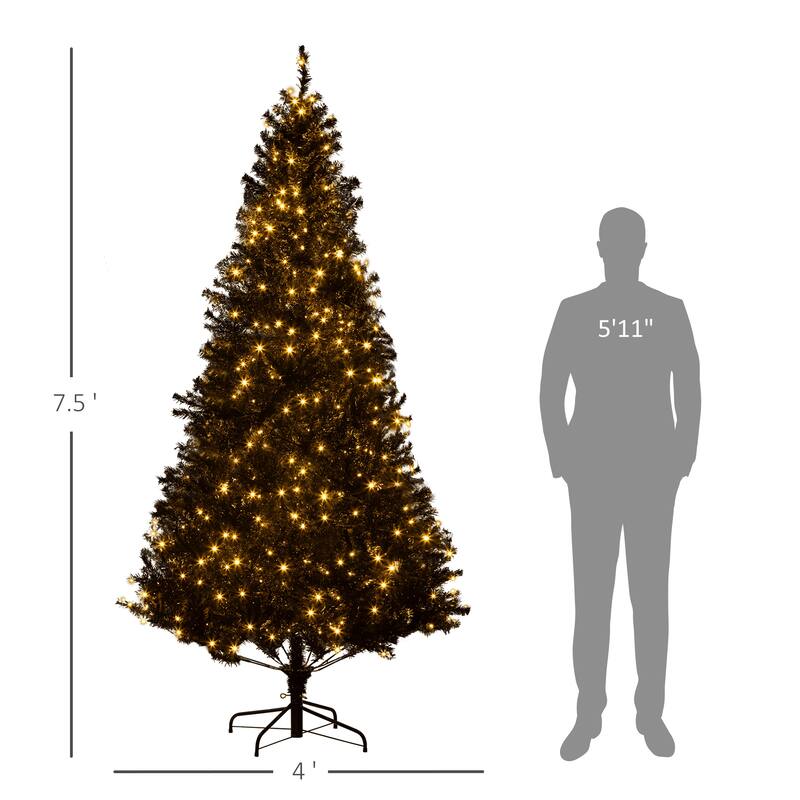 HOMCOM Pre-Lit Douglas Fir Tree - Warm White LED Lights, Realistic Branches, Black