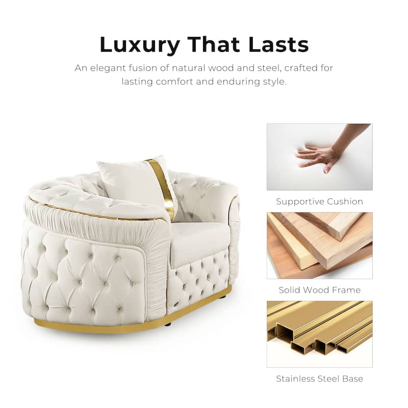 Furniture of America Urgoto Glam Beige Polyester Fabric Button Tufted Arm Chair