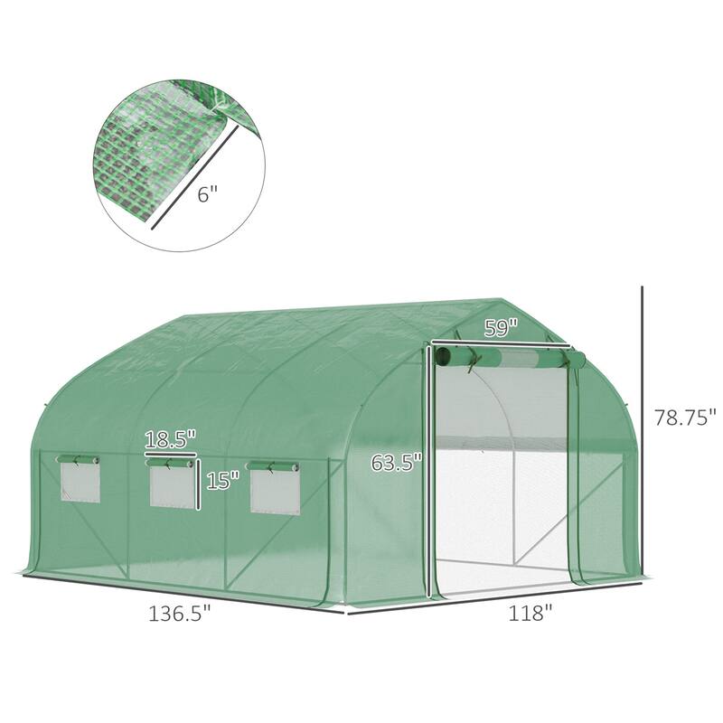 Outsunny Walk-in Tunnel Greenhouse,Upgraded Gardening Plant Hot House - 11.5'x10'x6.5'