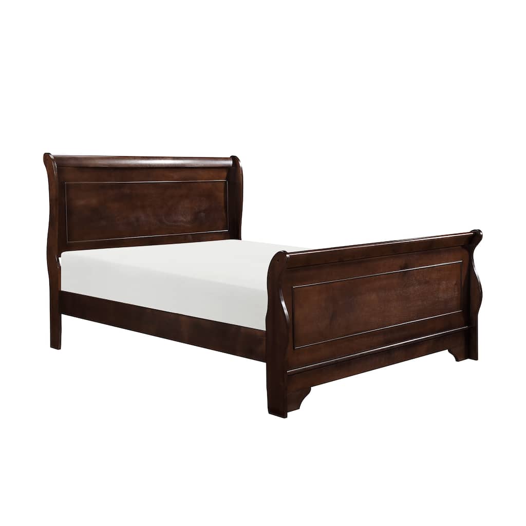 Traditional Full Sleigh Bed, Dark Cherry Finish, Wooden Headboard and Footboard