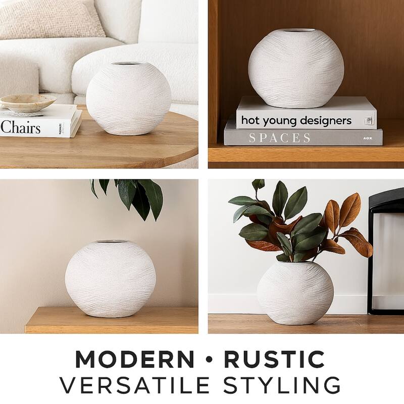 Aria Home White Speckled Textured Ceramic Vase for Modern Rustic Décor