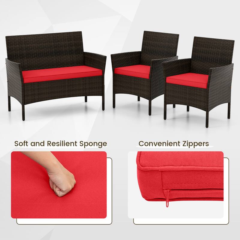 Gymax 8 PCS Patio Furniture Set w/Washable Cushions & Tempered Glass