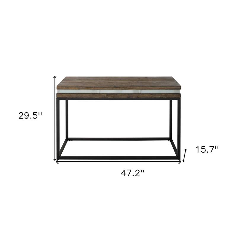 Brown Wood Rectangular Console Table with Black Iron Frame Base - 47.2” L x 15.7” W x 29.5” H
