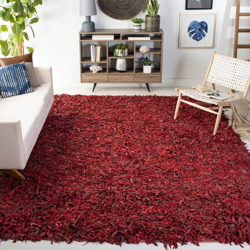 SAFAVIEH Handmade Leather Shag Carlijn Modern Decorative Rug - 5' x 8' - Red