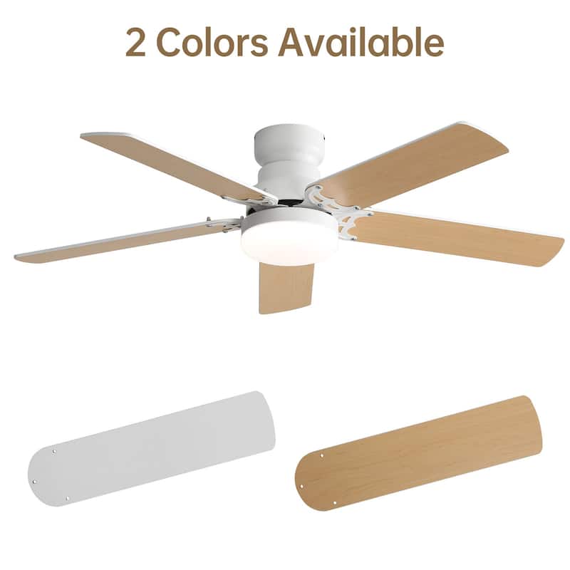 42“/52"/60"/48" Noiseless Walnut Wood Ceiling Fan with Remote Control, Integrated Light Optional