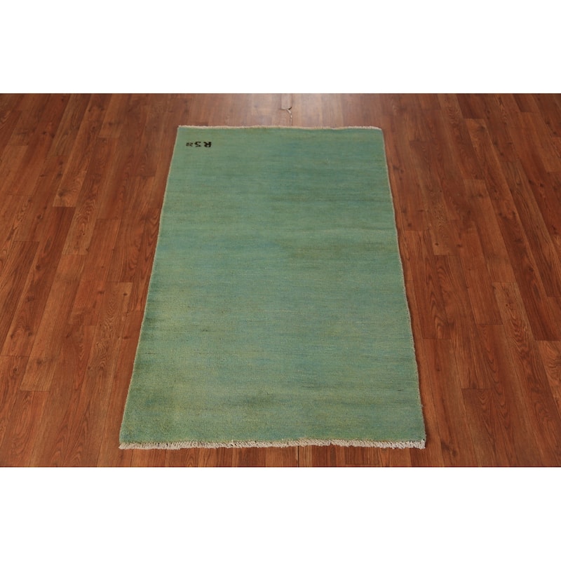 Green & Blue Gabbeh Rug Hand-Knotted Oriental Wool Carpet - 2'7" x 3'10"