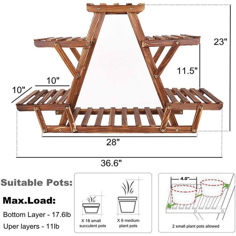 Triangular Plant Stand Wooden Flower Shelf Window Decor