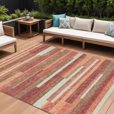 HomeRoots Striped Transitional Rectangle Outdoor Rug