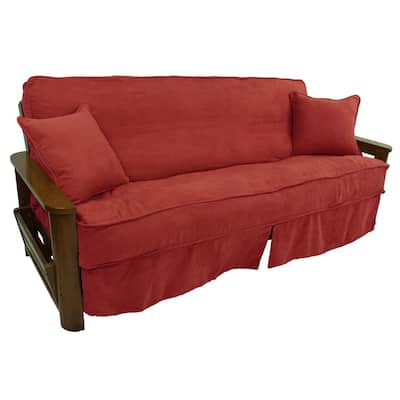 Microsuede Full-Size 8-10 Inch Thick Futon Slip Cover Set with Two Throw Pillows - Full
