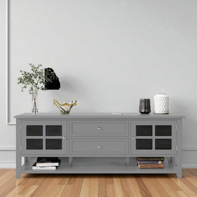 59 Inch Modern TV Stand with Storage, Entertainment Center with 2 Cabinets and 2 Drawers for TVs Up to 60 Inch