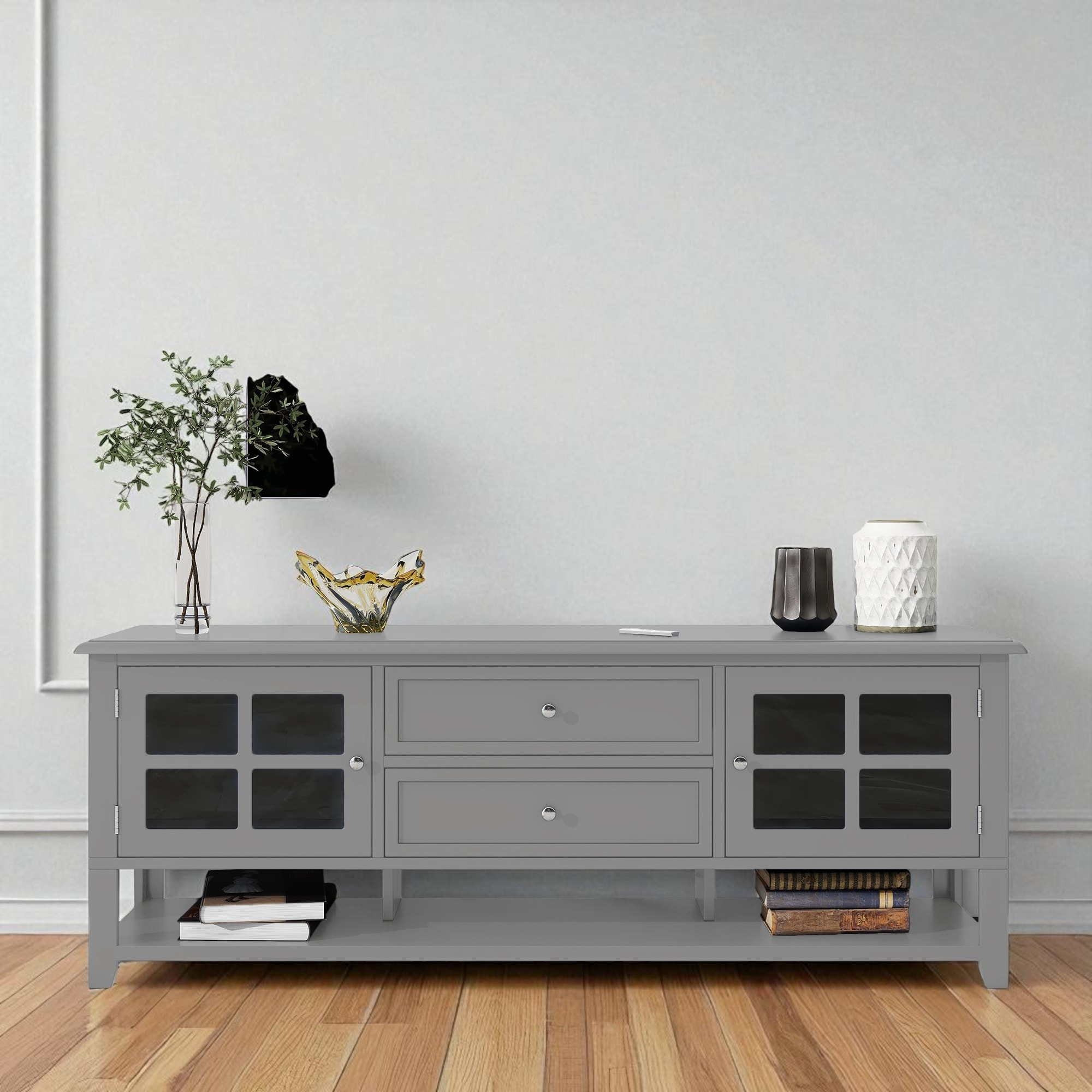 59 Inch Modern TV Stand with Storage, Entertainment Center with 2 Cabinets and 2 Drawers for TVs Up to 60 Inch