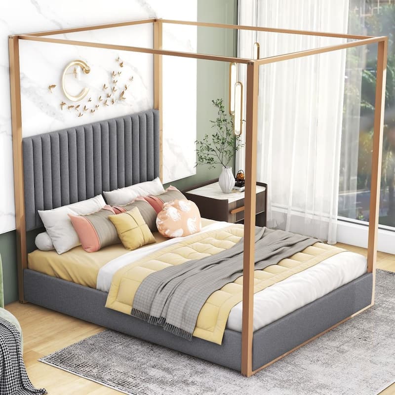 Queen Size Upholstery Canopy Platform Bed