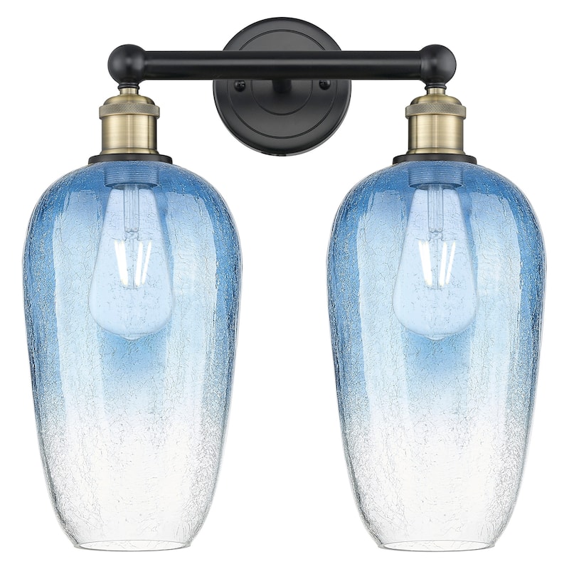 Innovations Lighting 616-2W-18-16 Brookhaven Flute Vanity Brookhaven - Black Antique Brass / Sapphire Blue