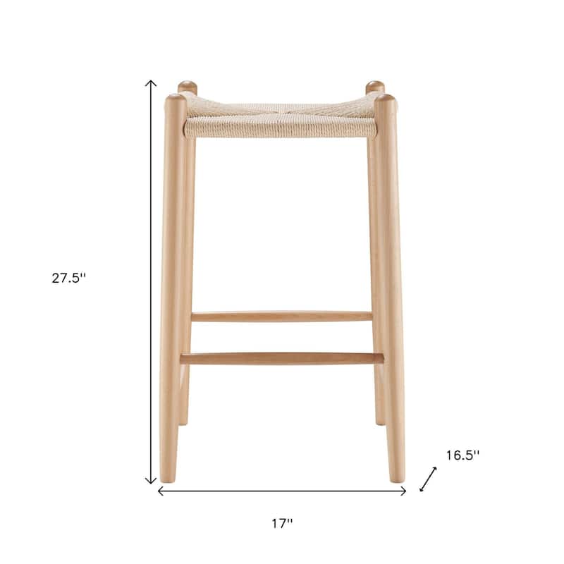 HomeRoots 27" Natural Rush and Solid Wood Backless Counter Height Bar Chair