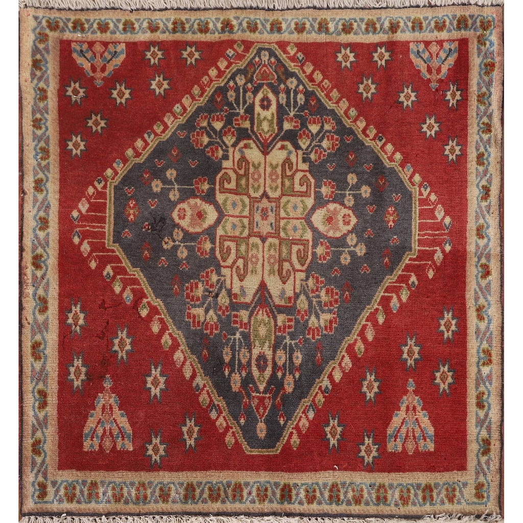 Vegetable Dye Abadeh Persian Vintage Square Rug Blue Wool Carpet - 2'1" x 2'0"