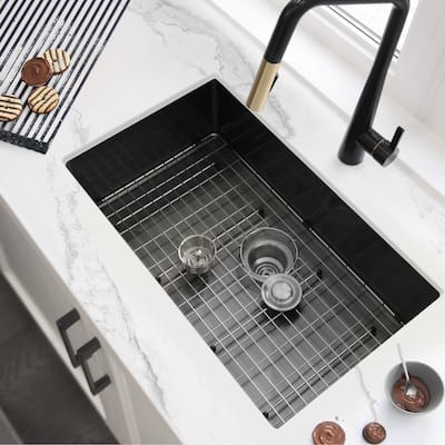 Undermount 30" Graphite Black Single-Bowl Kitchen Sink Handmade - 30" x 18" x 9"