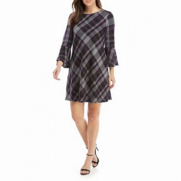 Jessica Howard Womens Dress Eggplant Purple Size XL Shift Plaid Print