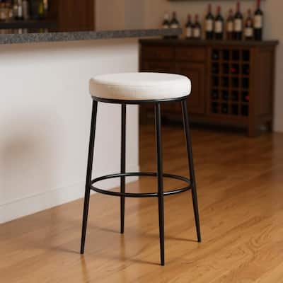 HomeRoots 31" White and Black Fabric and Metal Backless Bar Height Bar Chair