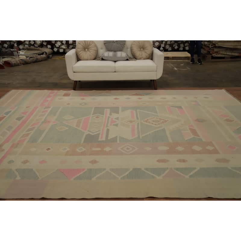 Hand Woven Oriental 100% Wool Carpet Southwestern Tribal Multi-Colored Kilim Area Rug - 11' 11'' X 8' 11''