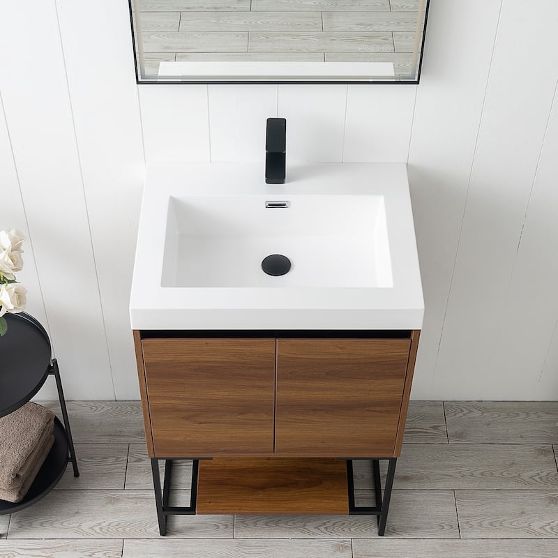 Freestanding Bathroom Vanity Set with Open Shelf & Acrylic Sink