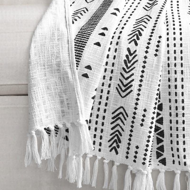 Lush Decor Hygge Stripe Cotton Slub Tassel Fringe Throw Blanket