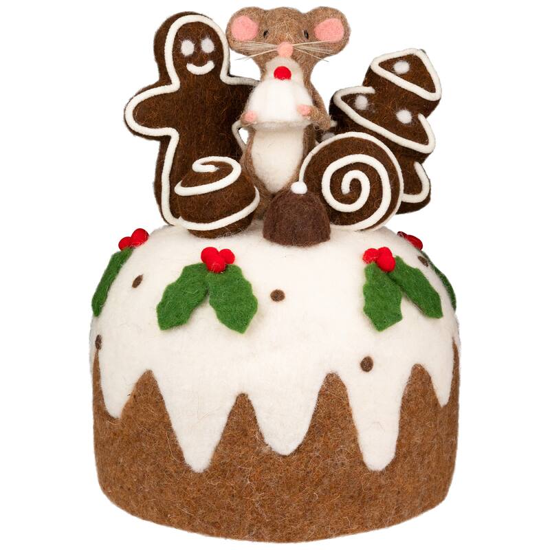 Mouse and Gingerbread Man Cake Christmas Decoration - 11" - Brown and White
